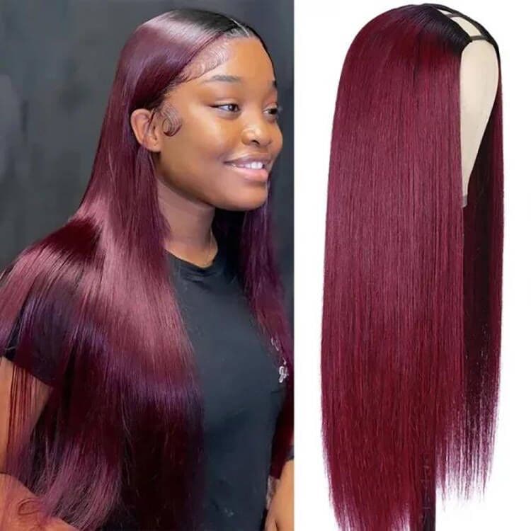 Sterly V Part Straight Ombre Burgundy Wigs Upgrade U Part Glueless Human Hair Wigs No Leave Out
