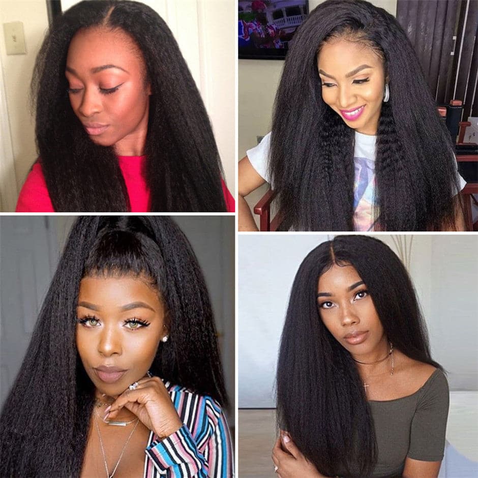 Long Hair Wigs For Women Yaki -Straight Human Hair Invisible Wigs 180% Density 32-40inch
