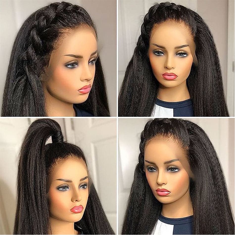 Long Hair Wigs For Women Yaki -Straight Human Hair Invisible Wigs 180% Density 32-40inch