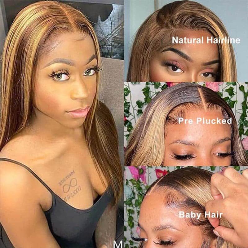 Sterly P4/27 Highlight Wig Straight Hair Lace Front Human Hair Wig