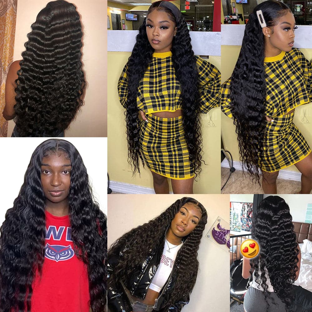 Perruques cheveux longs pour femmes, cheveux humains ondulés, invisibles, densité 180 %, 32 à 40 pouces