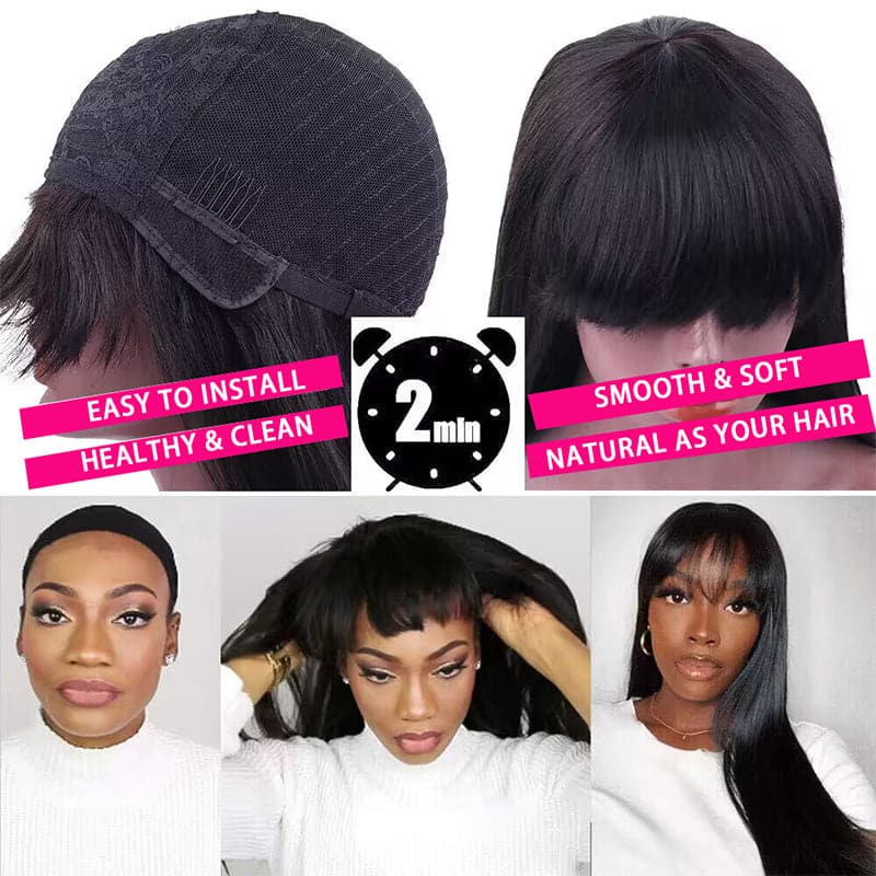 22-32inch Glueless Human Hair Wigs With Bangs No Code Needed!