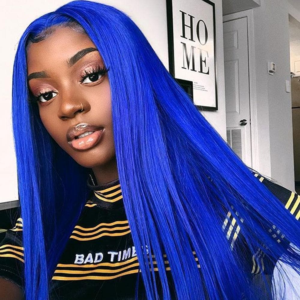 Sterly Royal Blue Lace Front Wig Long Human Hair Pre Colored Blue Wigs