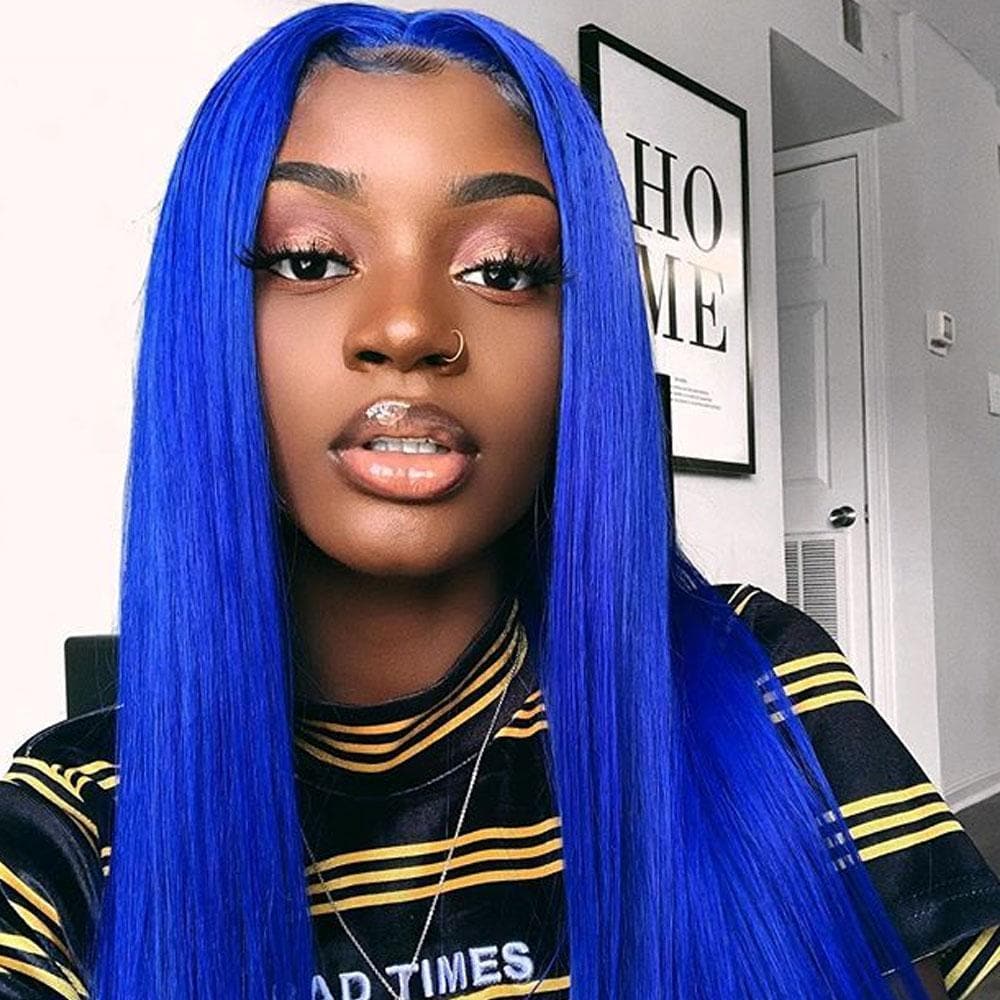 Sterly Royal Blue Lace Front Wig Long Human Hair Pre Colored Blue Wigs
