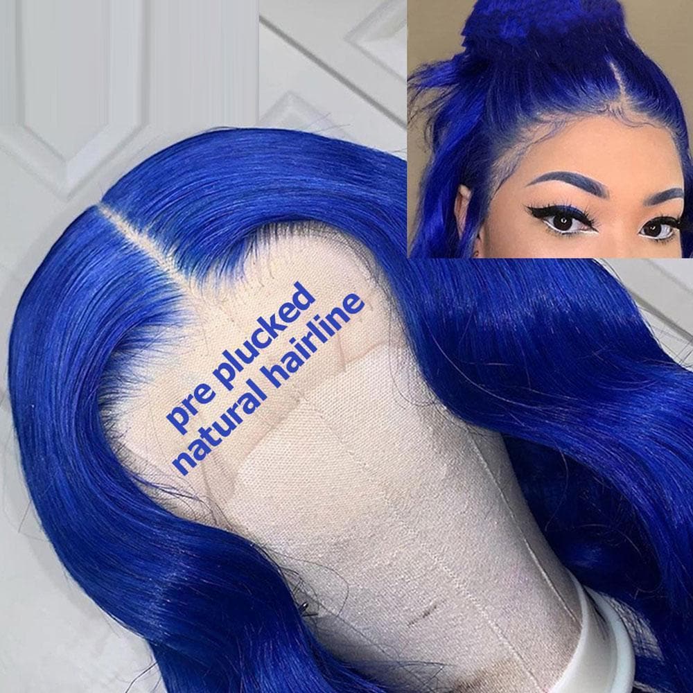 Sterly Royal Blue Lace Front Wig Long Human Hair Pre Colored Blue Wigs