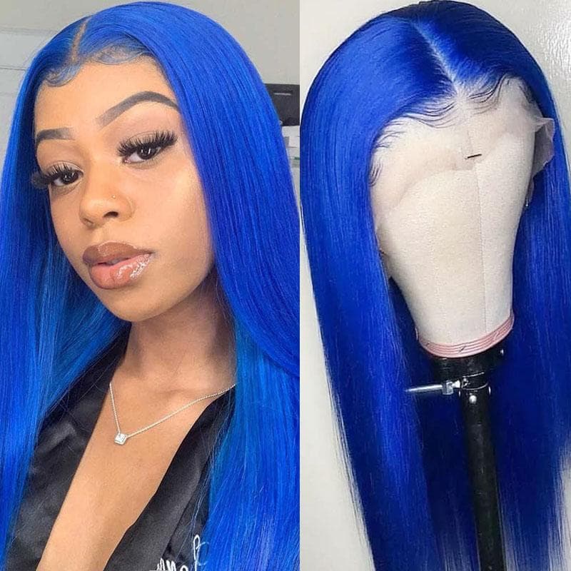 Sterly Royal Blue Lace Front Wig Long Human Hair Pre Colored Blue Wigs