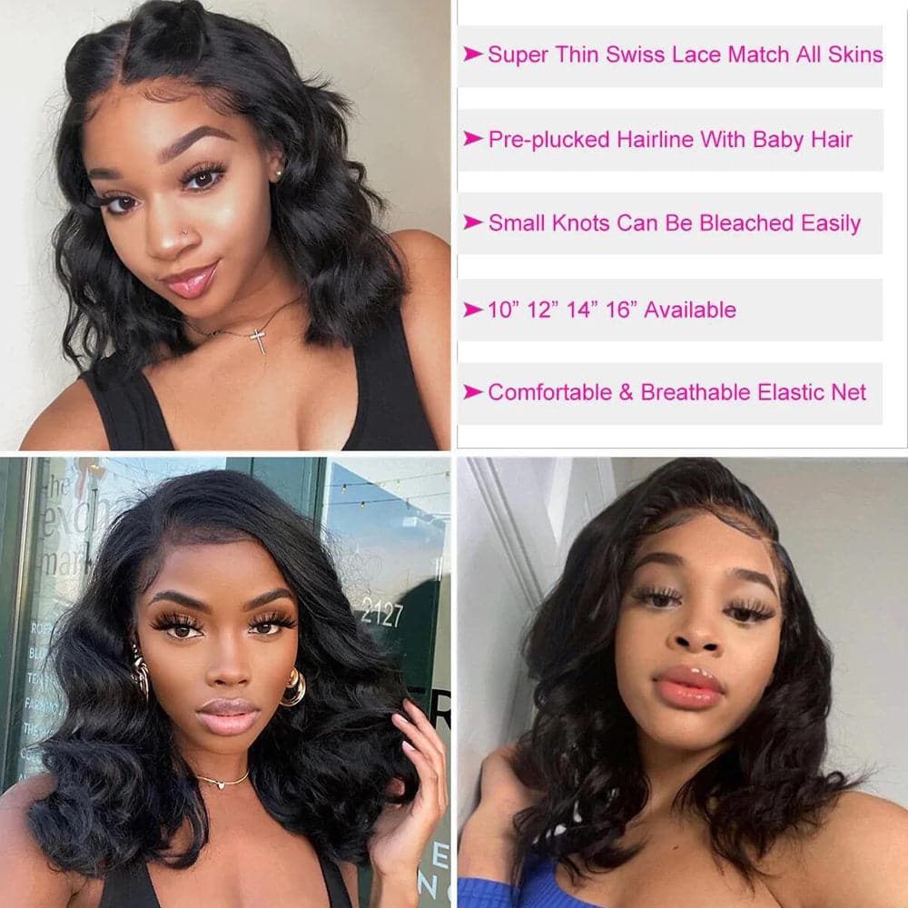 Sterly 13x6 Body Wave Bob Wig Transparent Lace Colored Bob Wig Short 180% Density