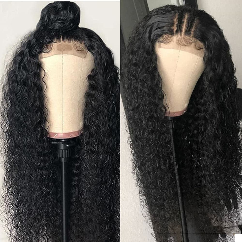 Perruques de cheveux humains bouclés sans colle, 4×4, fermeture en dentelle transparente HD