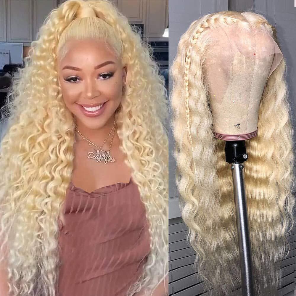 Sterly Hair 613 Blonde Transparent Lace 5×5/13x6 Glueless Deep Wave Lace Front Wigs