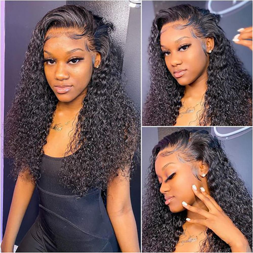 Perruques de cheveux humains bouclés sans colle, 4×4, fermeture en dentelle transparente HD