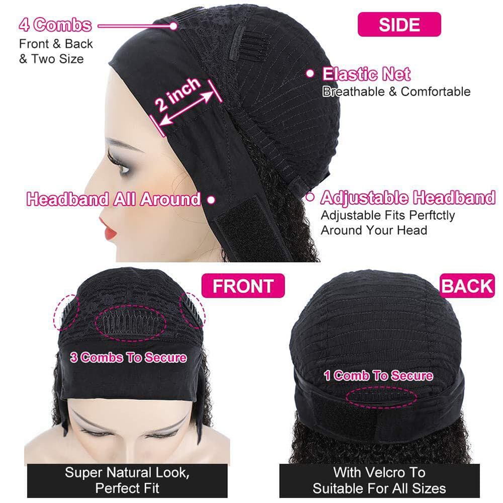3c/4a Kinky Curly Headband Wig Human Hair 250% Density  Natural Curls Glueless Human Hair Wigs