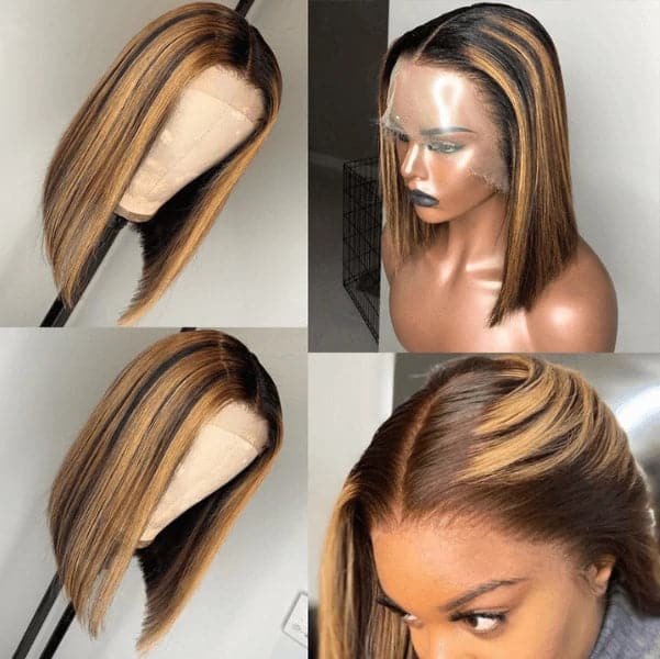 HD Transparent Highlight Bob Wigs Human Hair Sterly P4/27 Straight 7×6/13×6 Lace Front Bob Wigs