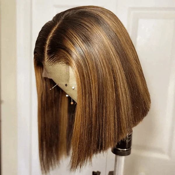 HD Transparent Highlight Bob Wigs Human Hair Sterly P4/27 Straight 7×6/13×6 Lace Front Bob Wigs