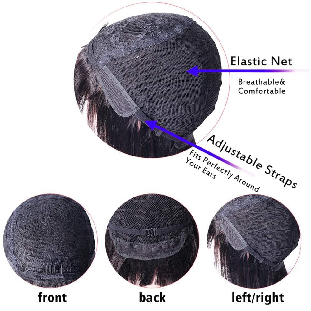 Sterly Silky Virgin Straight Human Hair Wigs with Bangs None Lace Front Wigs
