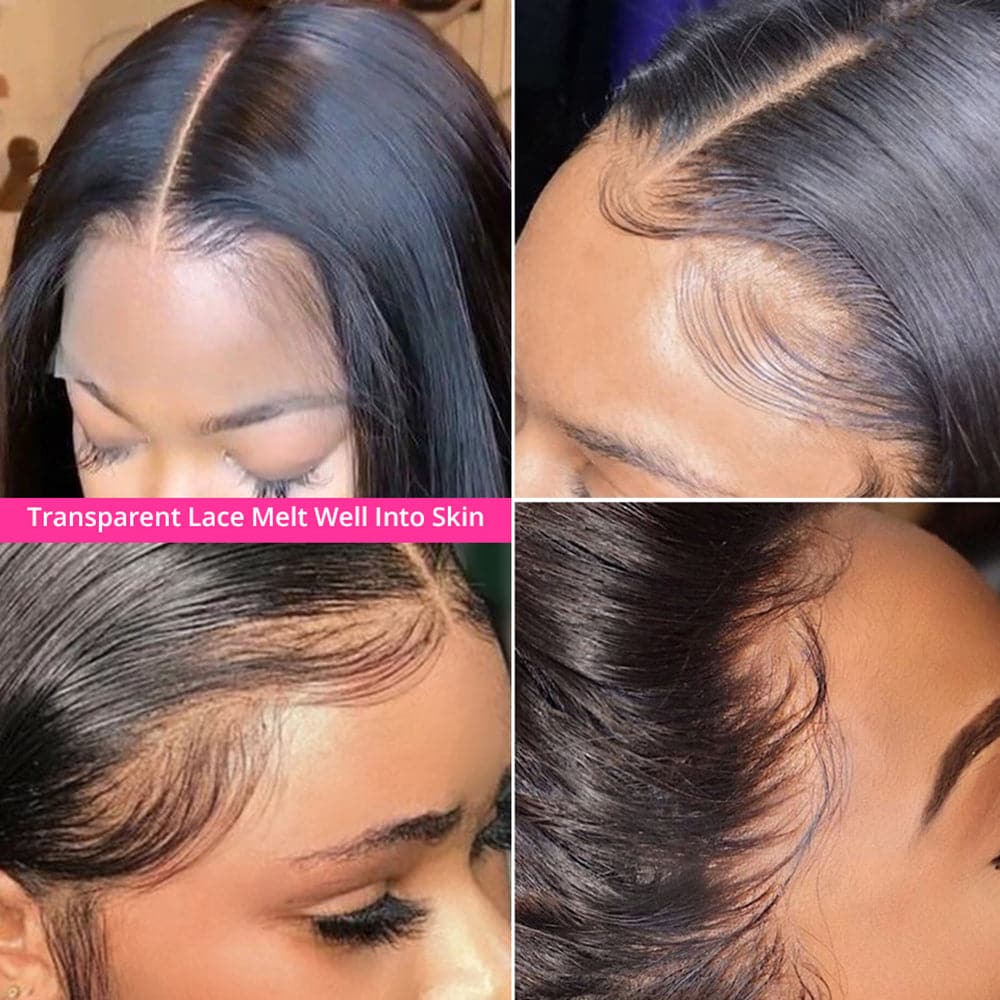 Sterly Glueless Straight 4×4 HD Transparent Lace Closure Wigs Human Hair
