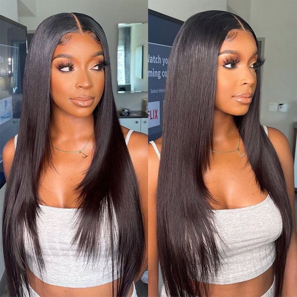 Sterly Glueless Straight 4×4 HD Transparent Lace Closure Wigs Human Hair