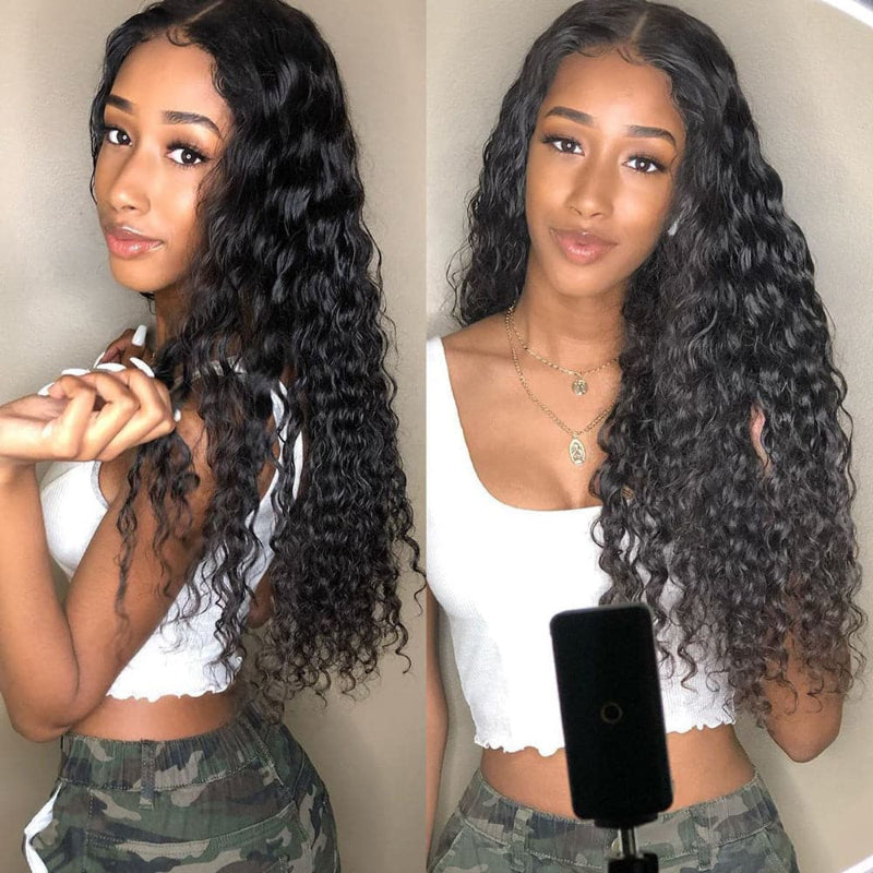 #1 Jet Black Glueless 7x6 Water Wave Wig HD Lace Front With Invisi- Drawstrings