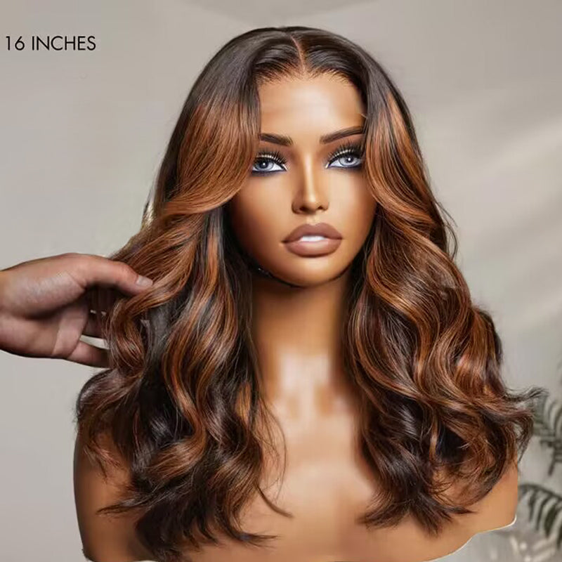 Elegant Copper Ombre Highlights Loose Body Wave Wig