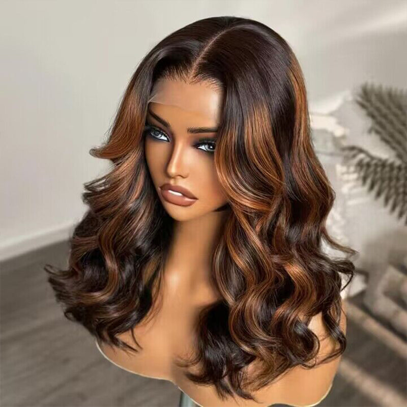 Elegant Copper Ombre Highlights Loose Body Wave Wig