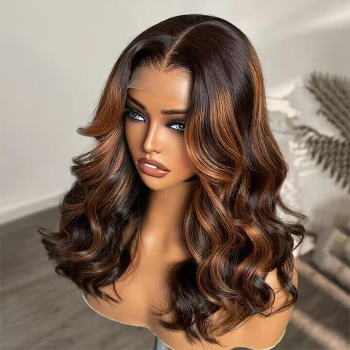 Elegant Copper Ombre Highlights Loose Body Wave Wig - sterlyhair