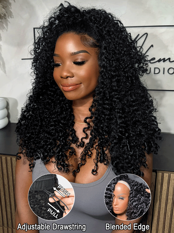 Burmese Curly 3-In-1 Half Wig Glueless Install with Drawstring Beginner Friendly - sterlyhair