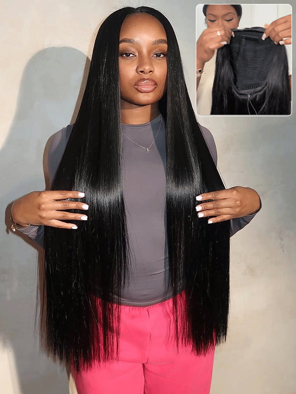 Drawstring Installation Sterly 3-In-1 Straight Half Wig Glueless Install with Drawstring Flip