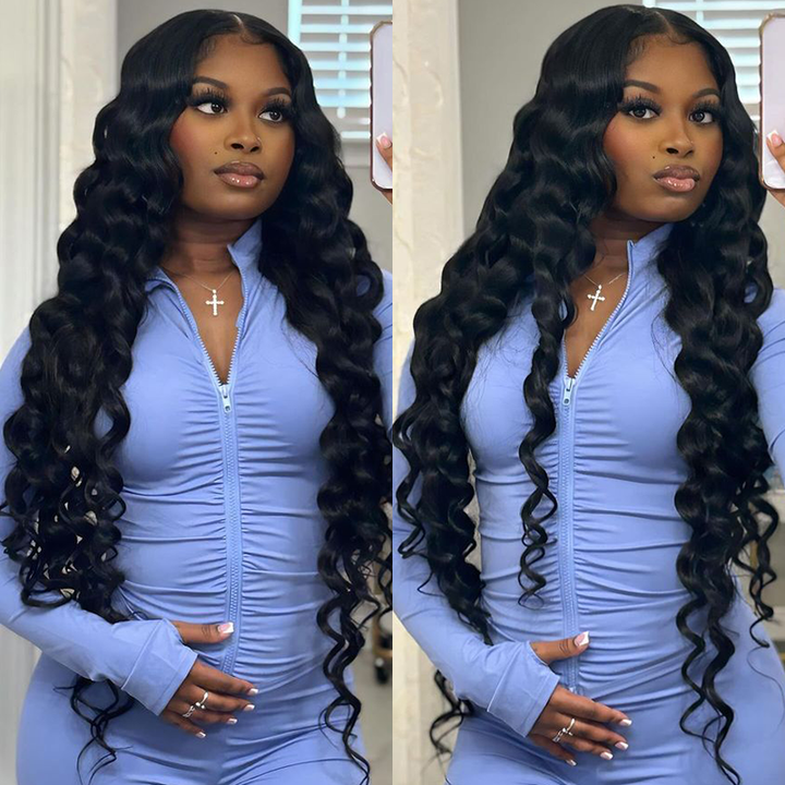 #1 Jet Black Glueless 7×6 Lace Loose Deep Wave Human Hair Wig - sterlyhair