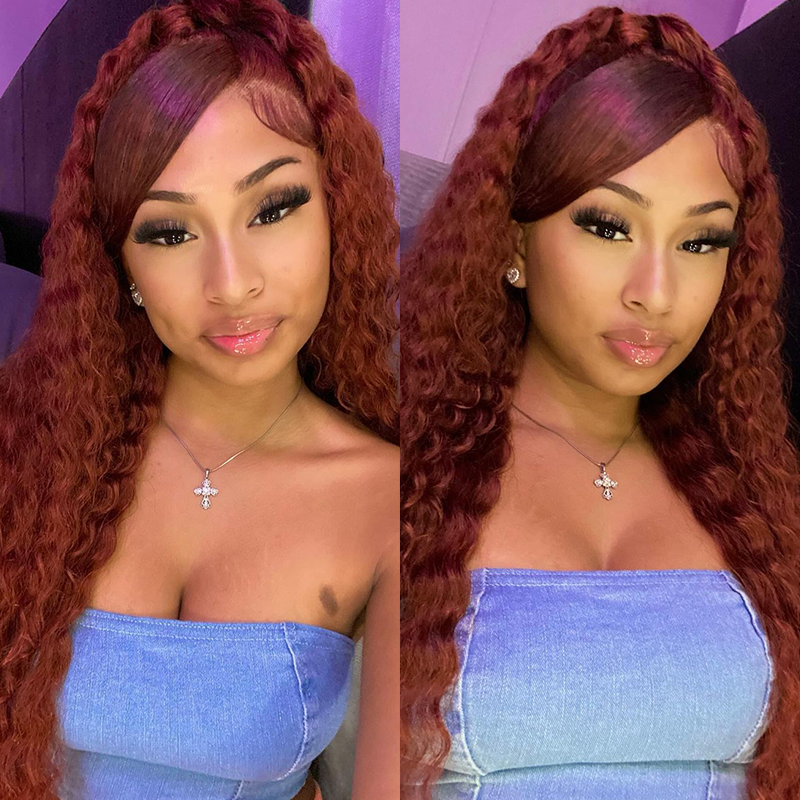 Affordable Reddish Brown /#99J Burgundy Deep Wave Wig Sterly 13×6 Full Lace Frontal Human Hair Wigs Flash Sale