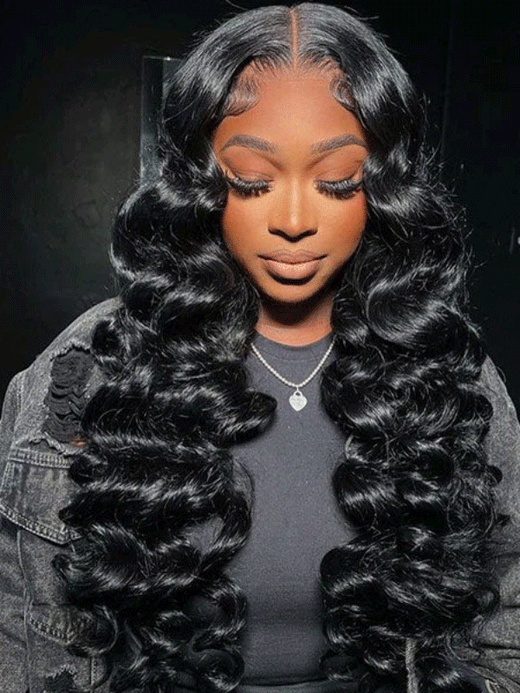 Parting Max 9x6 Glueless Wig #1 Jet Black Loose Deep Wave Wig Pre Plucked & Bleached Ready to Go - sterlyhair