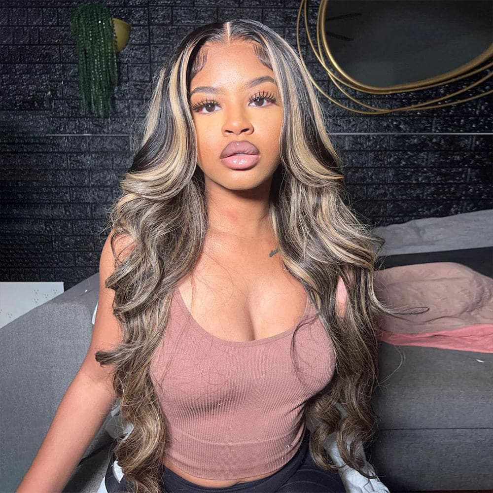 Sterly Balayage Highlight Wig Transparent Lace Frontal Wigs Honey Blonde Brown Wigs