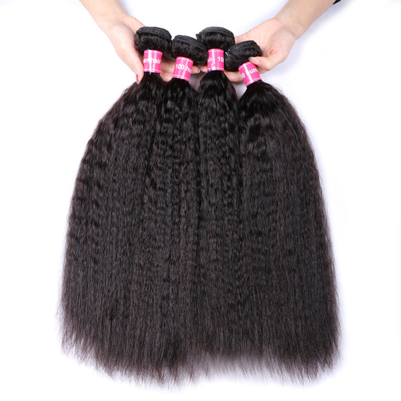 Sterly Kinky Straight Human Hair Bundles With 5x5 Lace Closure