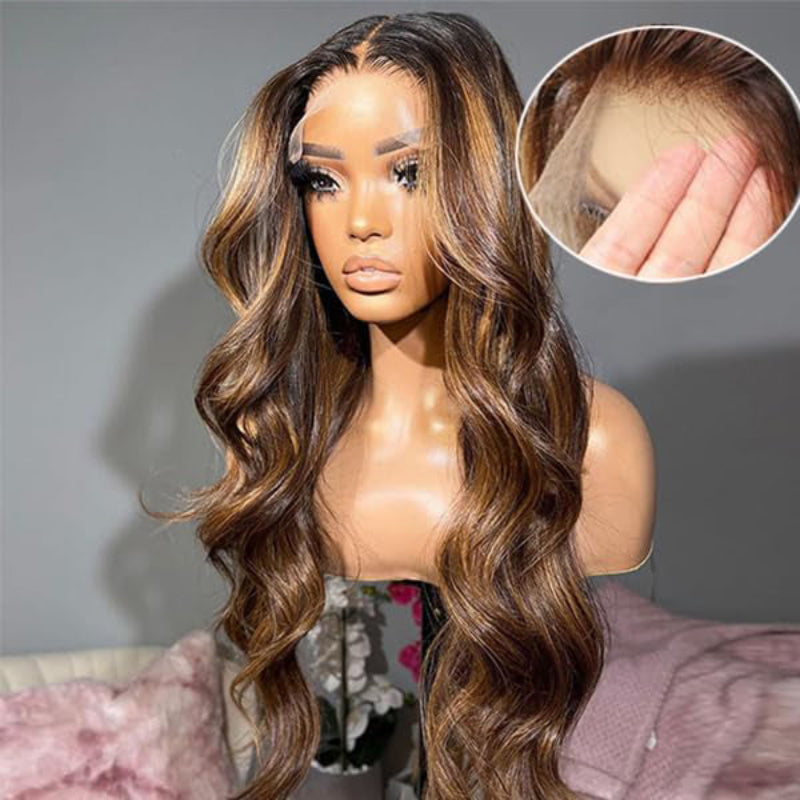 T1B/P4/27 Highlights Glueless 7×6 Real HD Lace Body Wave Hair Wig Ready To Go 100% Human Hair - sterlyhair