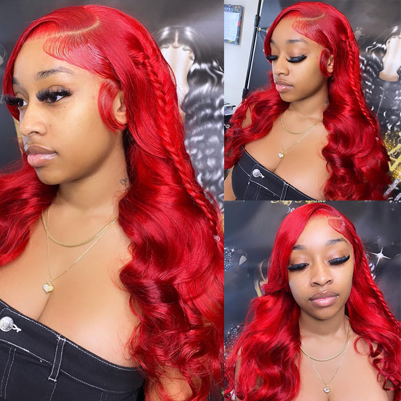 Sterly Red Lace Front Wigs Transparent Lace 13×6 Body Wave Human Hair Wigs For Women - sterlyhair