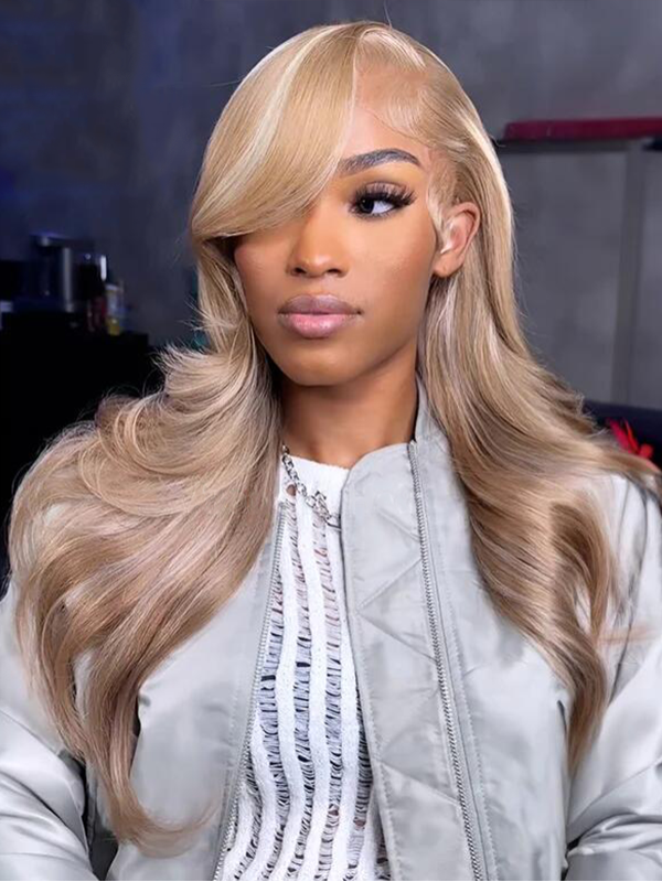 Sterly P12/613 Highlight 13x6 Lace Front Mixed Brown&amp;Blonde Color Body Wave Human Hair Wig Blonde Magic - sterlyhair