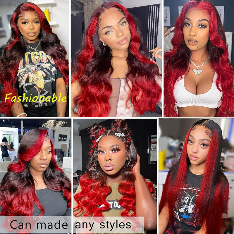 Sterly Ombre Red With Burgundy Body Wave Lace Front Human Hair Wigs for Black Women