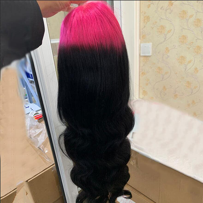 Sterly Pink Roots 13x6 Lace Front Wigs Human Hair Ombre Pink Wigs Human Hair