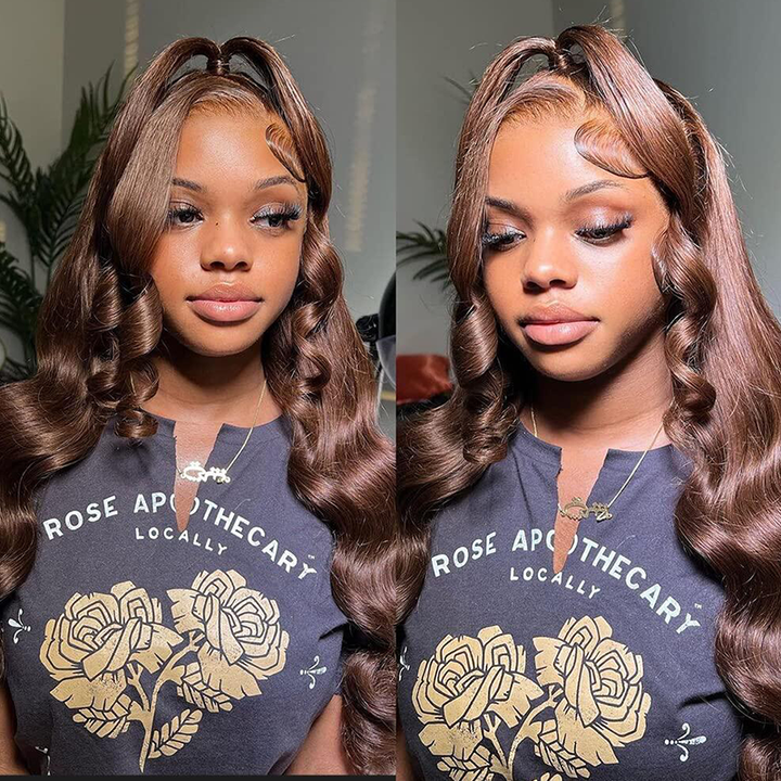 #4 Chocolate Brown Glueless 7×6 Real HD Lace Body Wave Wig Ready To Go 100% Human Hair - sterlyhair