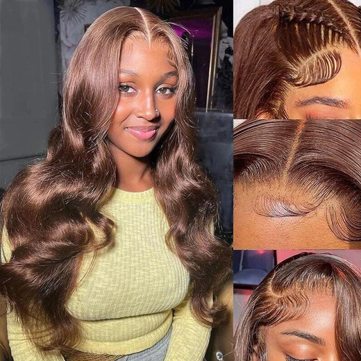 #4 Chocolate Brown Glueless 7×6 Real HD Lace Body Wave Wig Ready To Go 100% Human Hair - sterlyhair