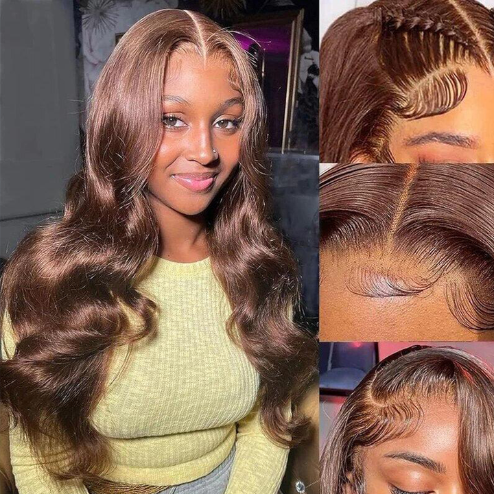 #4 Chocolate Brown Glueless 7×6 Real HD Lace Body Wave Wig Ready To Go 100% Human Hair - sterlyhair