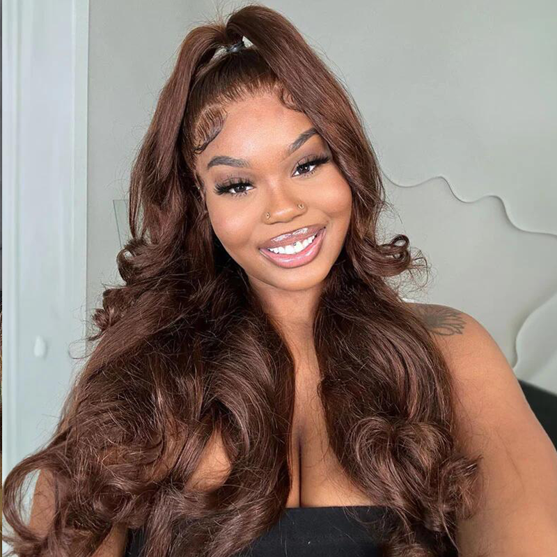 #4 Chocolate Brown Hair Wig Sterly Dark Brown Glueless Body Wave Lace Front Wigs Human Hair