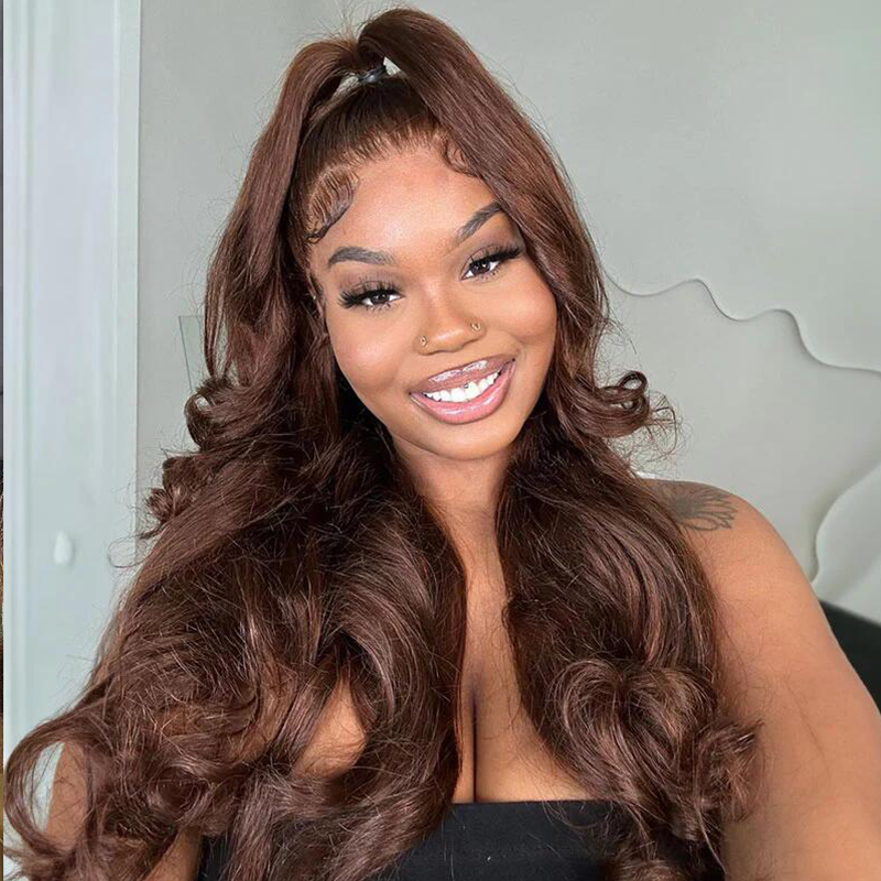 #4 Chocolate Brown Hair Wig Sterly Brown Glueless Body Wave Lace Front Wigs Human Hair - sterlyhair