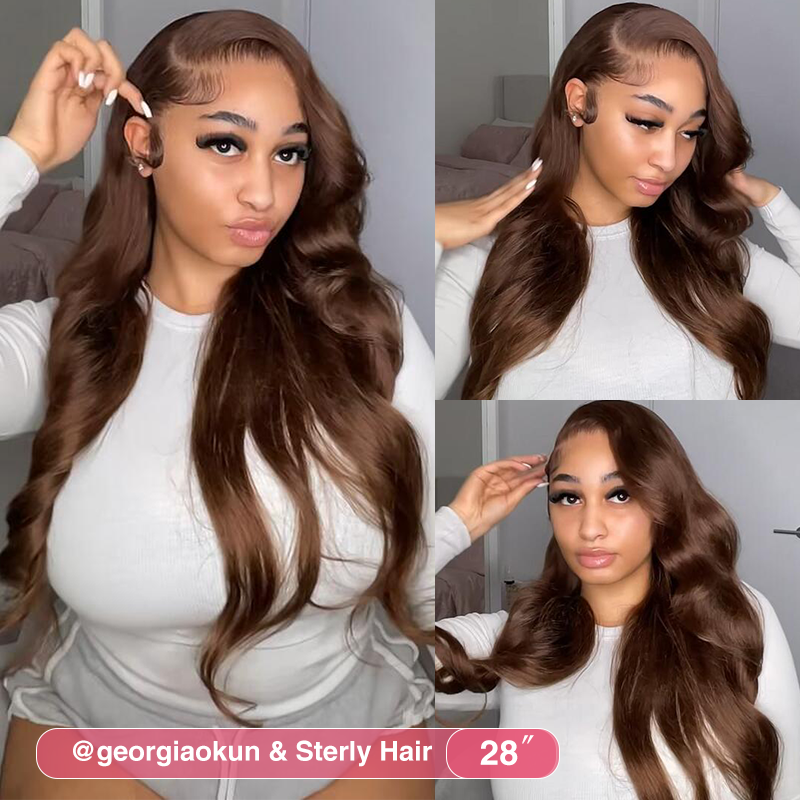 #4 Chocolate Brown Glueless 7×6 Real HD Lace Body Wave Wig Ready To Go 100% Human Hair - sterlyhair