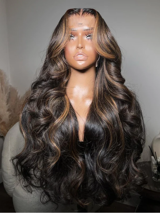 FB30 Balayage Raw Hair Super Double Drawn 13×6 Body Wave Full Lace Frontal Human Hair Wigs 250% Density - sterlyhair