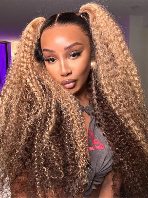 13×6 Lace Highlight Color Curly Human Hair Wig Peekaboo Ombre Wig - sterlyhair
