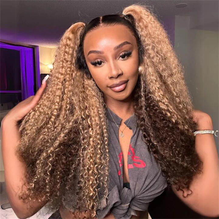 13×6 Lace Highlight Color Curly Human Hair Wig Peekaboo Ombre Wig - sterlyhair