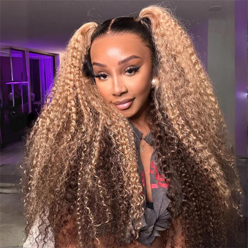 13×6 Lace Highlight Color Curly Human Hair Wig Peekaboo Ombre Wig - sterlyhair