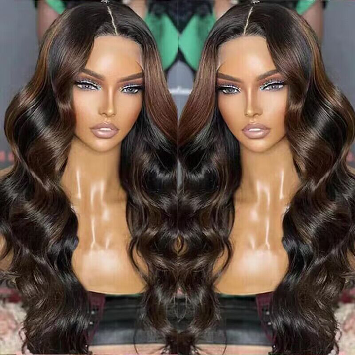 Brown Highlight Wigs Loose Body Wave Lace Front Wig P1B/