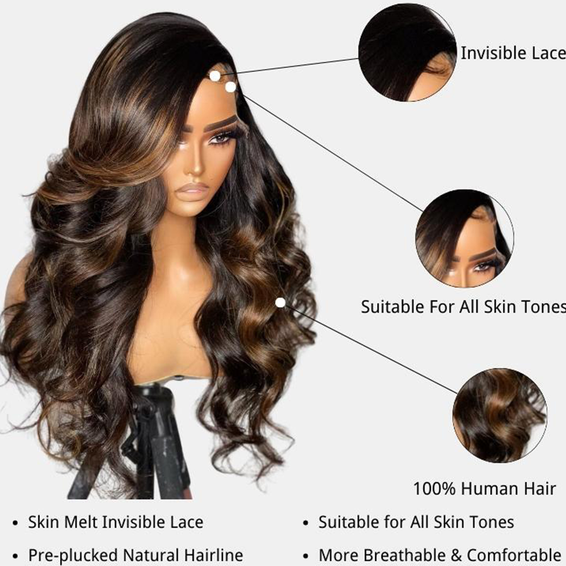 Balayage Light Brown Loose Body Wave Glueless Transparent Lace Front Wig - sterlyhair