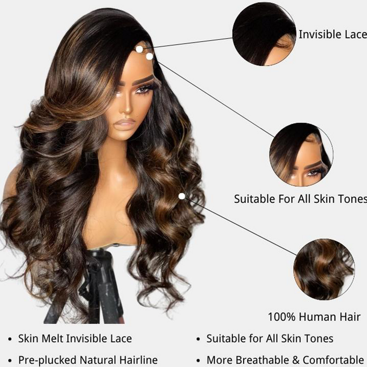 Balayage Light Brown Loose Body Wave Glueless Transparent Lace Front Wig - sterlyhair