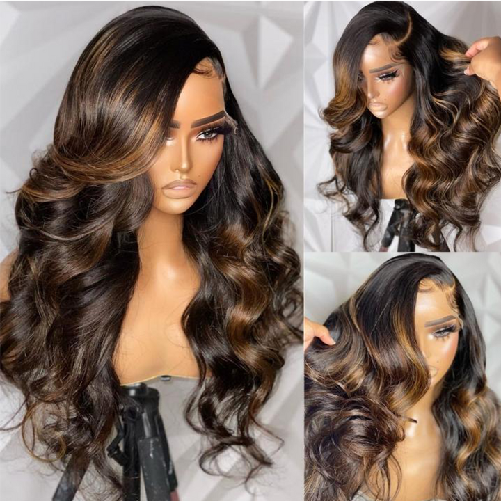 Balayage Light Brown Loose Body Wave Glueless Transparent Lace Front Wig - sterlyhair
